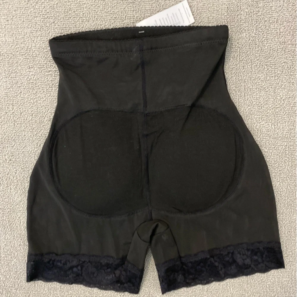Hey Girl Black Lace Trim Butt Padded Shape Wear Shorts- Slimming Stretch Curvy